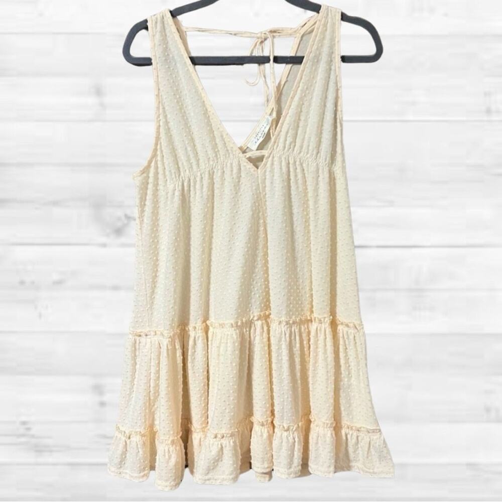 American Threads Ivory Ruffle V-Neck Boho Chic Dress, Summer White Sundress